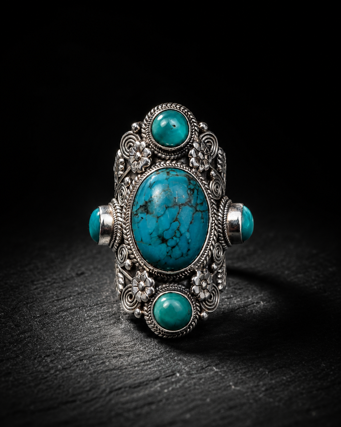 Sterling Silver Turquoise Statement Ring – Handcrafted Boho Gemstone Ring