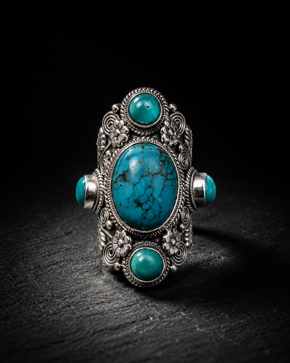 Sterling Silver Turquoise Statement Ring – Handcrafted Boho Gemstone Ring