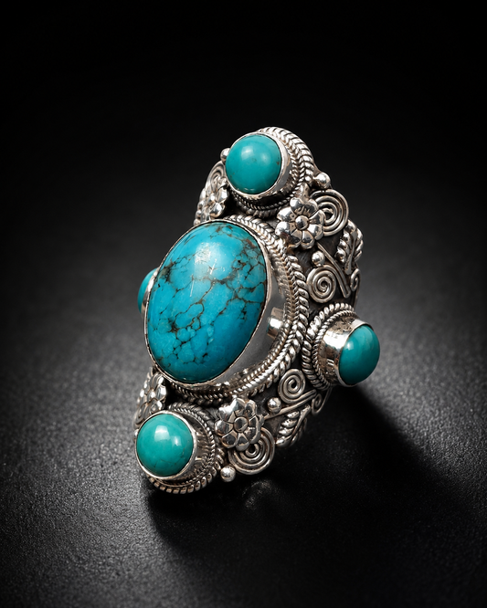 Sterling Silver Turquoise Statement Ring – Handcrafted Boho Gemstone Ring