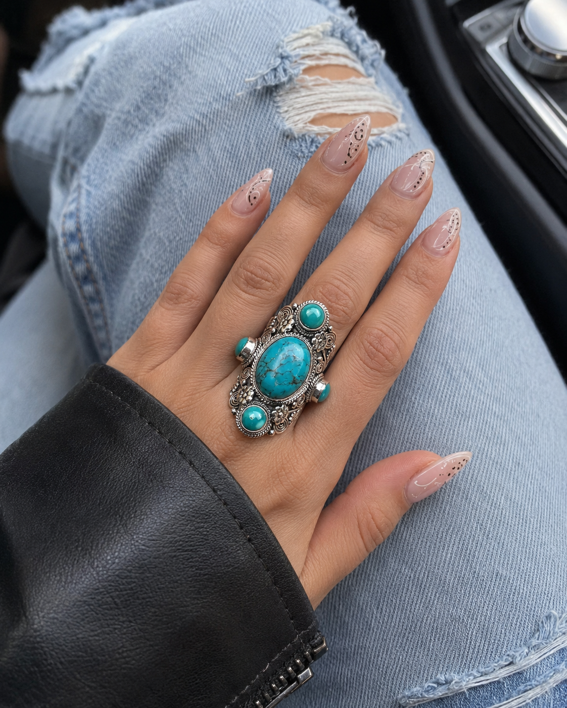 Sterling Silver Turquoise Statement Ring – Handcrafted Boho Gemstone Ring