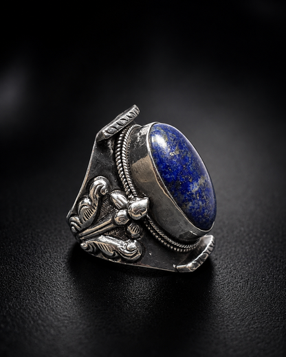 Solid Sterling Silver Lapis Lazuli Statement Ring – Size US 9.5