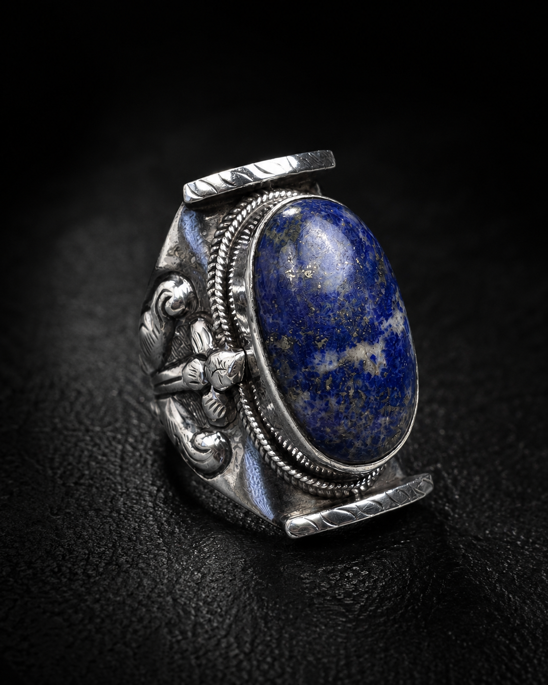 Solid Sterling Silver Lapis Lazuli Statement Ring – Size US 9.5