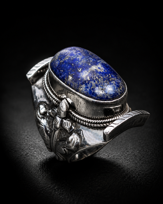 Solid Sterling Silver Lapis Lazuli Statement Ring – Size US 9.5