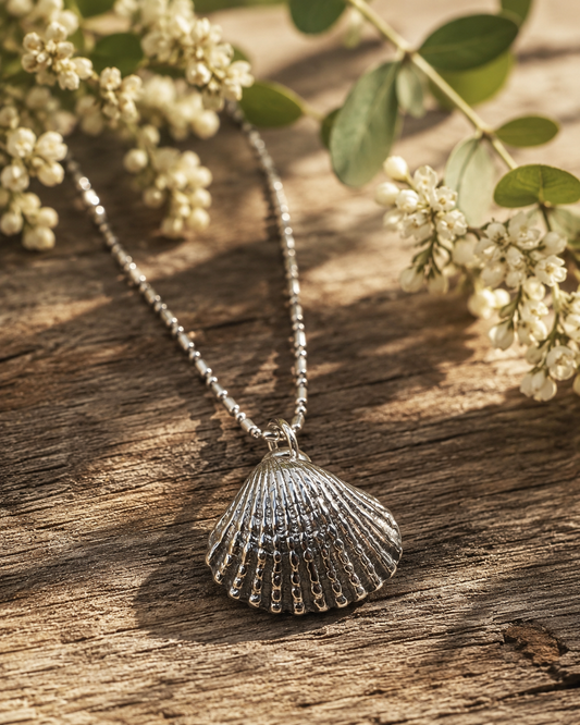 Solid Sterling Silver Seashell Pendant – 925 Silver Ocean Shell Necklace Charm