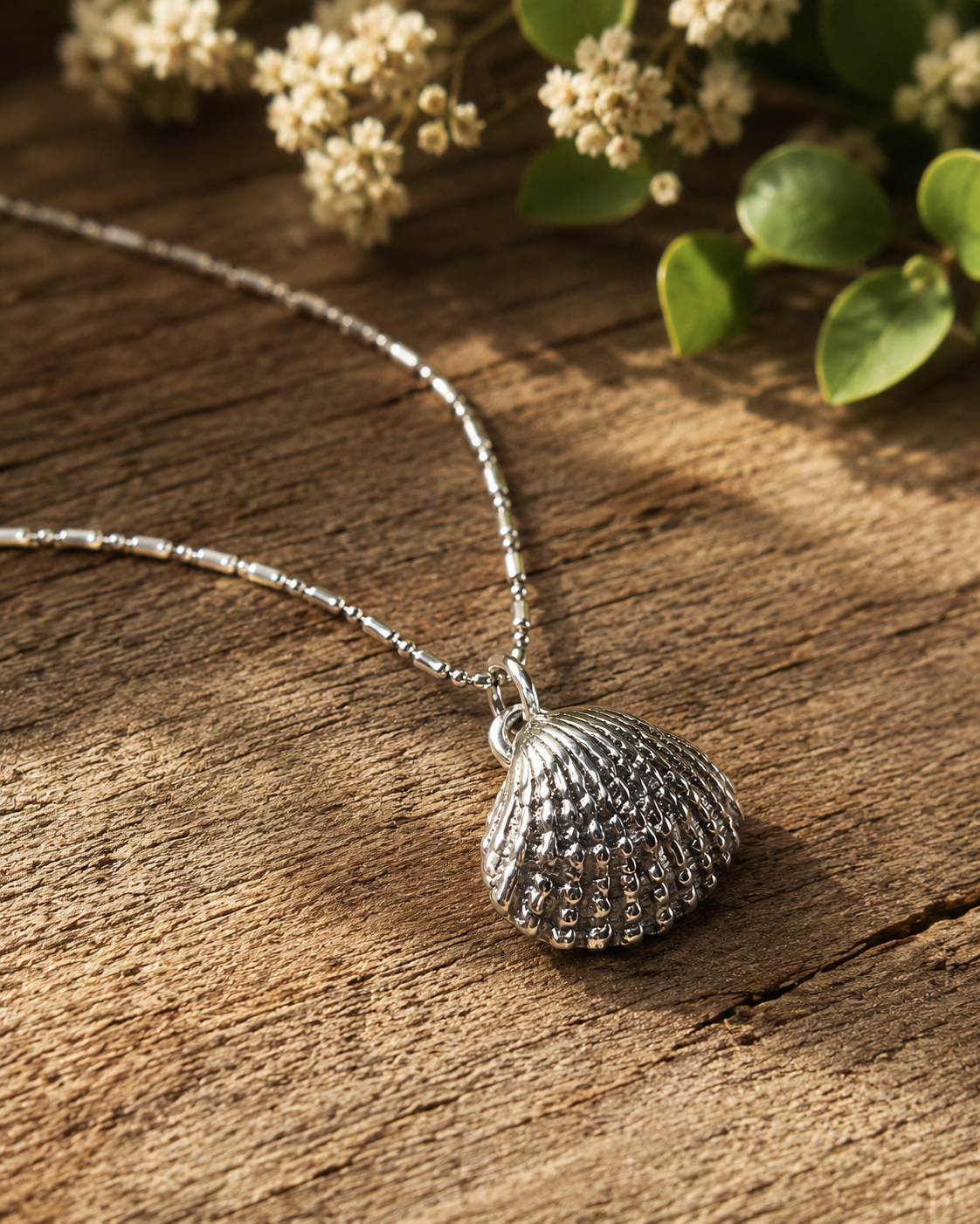 Solid Sterling Silver Seashell Pendant – 925 Silver Ocean Shell Necklace Charm