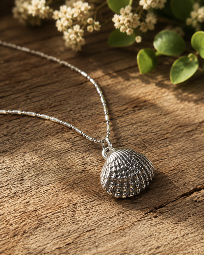 Solid Sterling Silver Seashell Pendant – 925 Silver Ocean Shell Necklace Charm