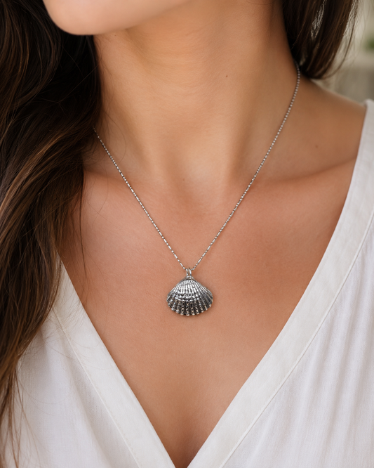 Solid Sterling Silver Seashell Pendant – 925 Silver Ocean Shell Necklace Charm
