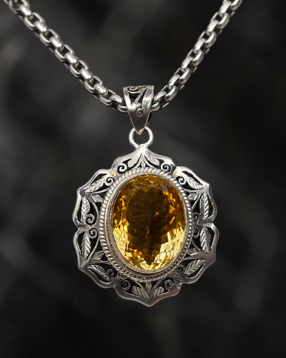 Solid Sterling Silver Citrine Pendant with 18ct Oval Gemstone