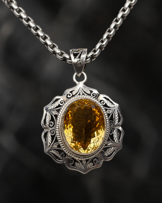 Solid Sterling Silver Citrine Pendant with 18ct Oval Gemstone