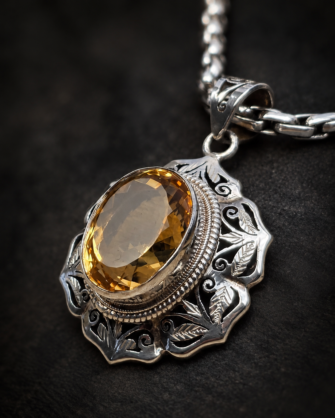 Solid Sterling Silver Citrine Pendant with 18ct Oval Gemstone