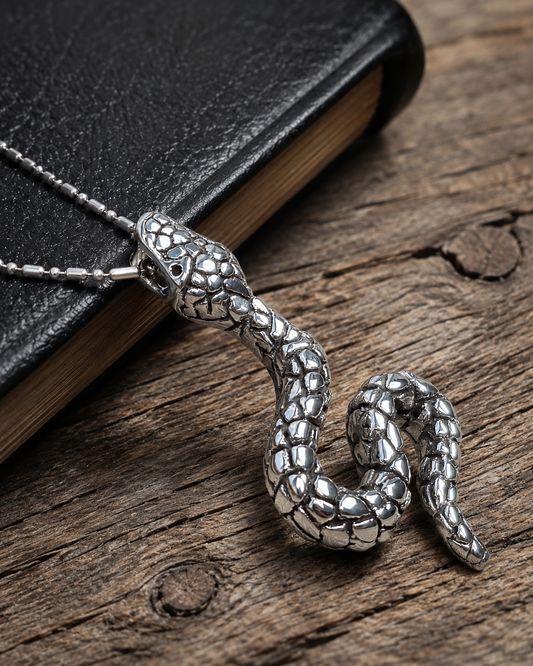 Sterling Silver Snake Pendant Necklace – Hollow Serpent Design, Oxidized 925 Silver Jewelry