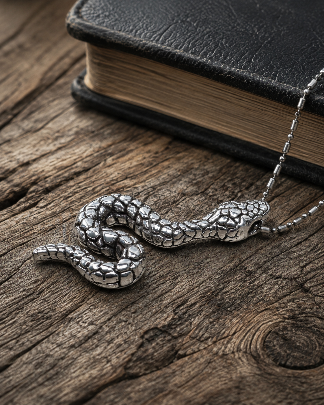 Sterling Silver Snake Pendant Necklace – Hollow Serpent Design, Oxidized 925 Silver Jewelry