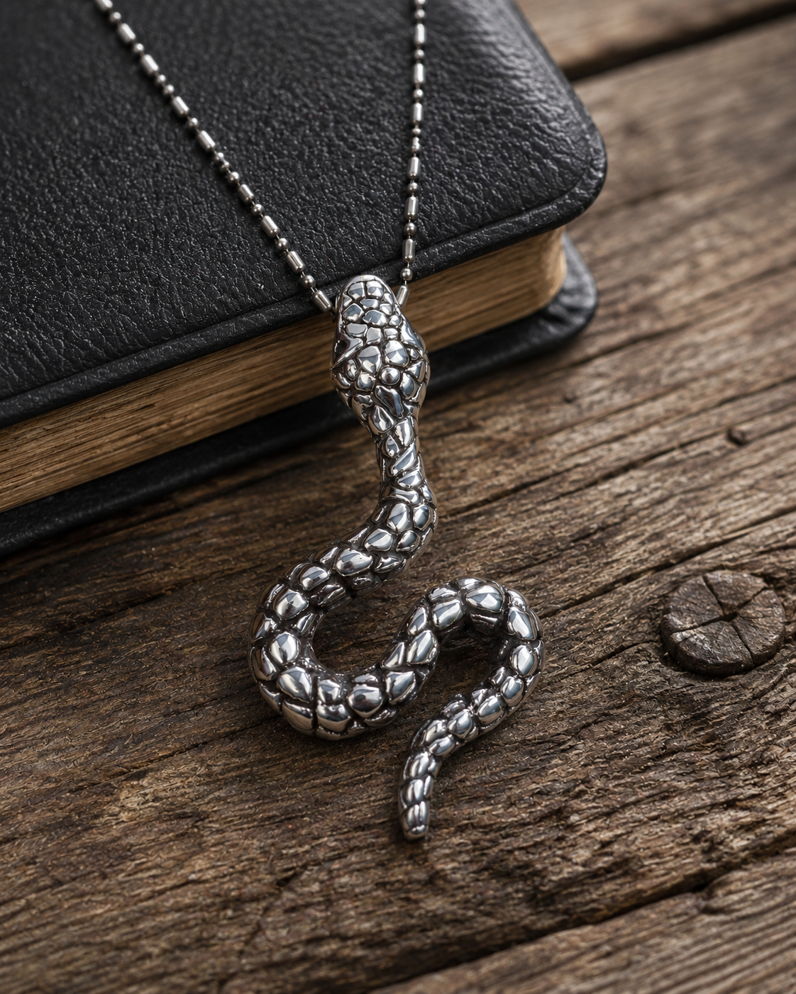 Sterling Silver Snake Pendant Necklace – Hollow Serpent Design, Oxidized 925 Silver Jewelry