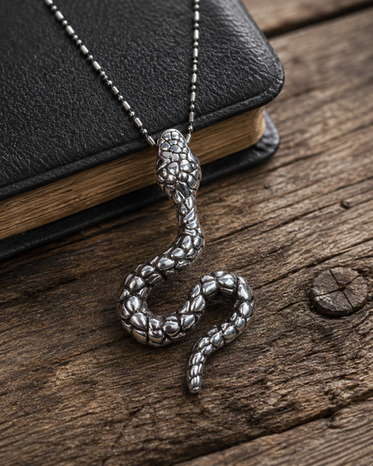 Sterling Silver Snake Pendant Necklace – Hollow Serpent Design, Oxidized 925 Silver Jewelry