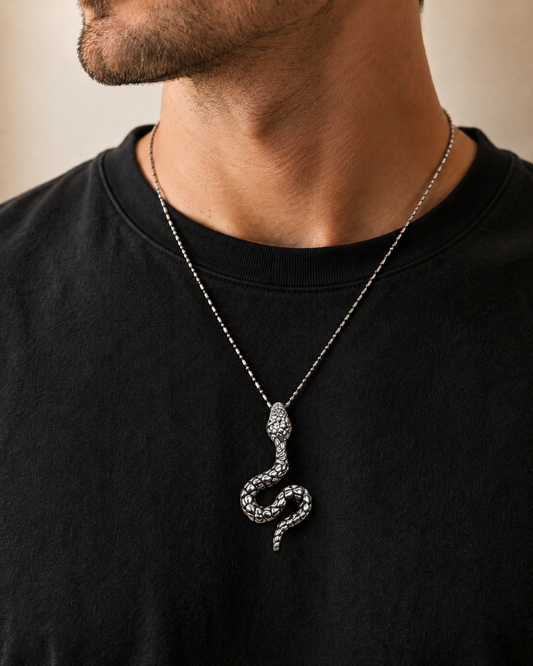 Sterling Silver Snake Pendant Necklace – Hollow Serpent Design, Oxidized 925 Silver Jewelry