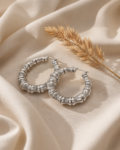 Sterling Silver Bamboo Hoop Earrings – Hollow 6mm Lightweight Statement Hoops
