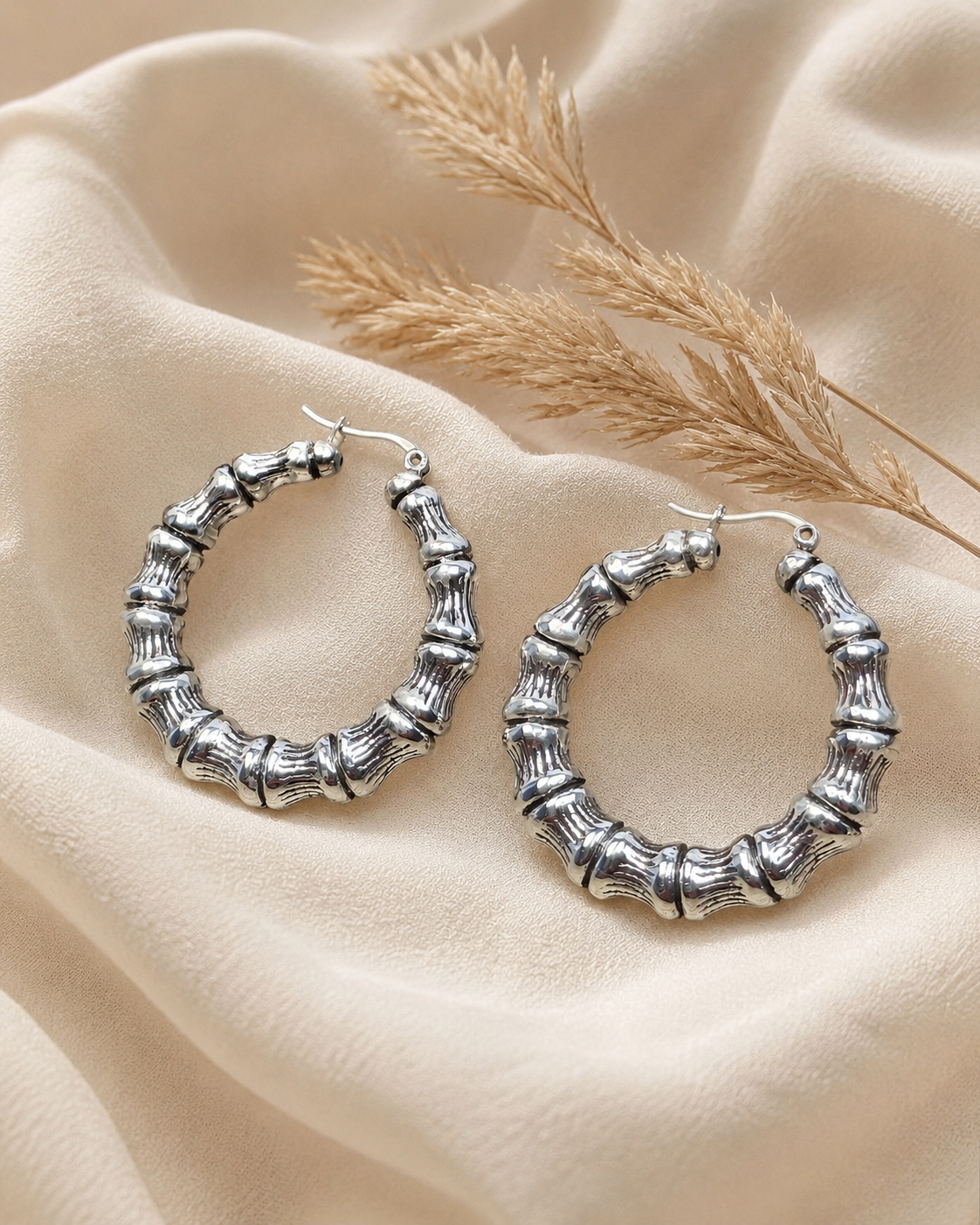 Sterling Silver Bamboo Hoop Earrings – Hollow 6mm Lightweight Statement Hoops