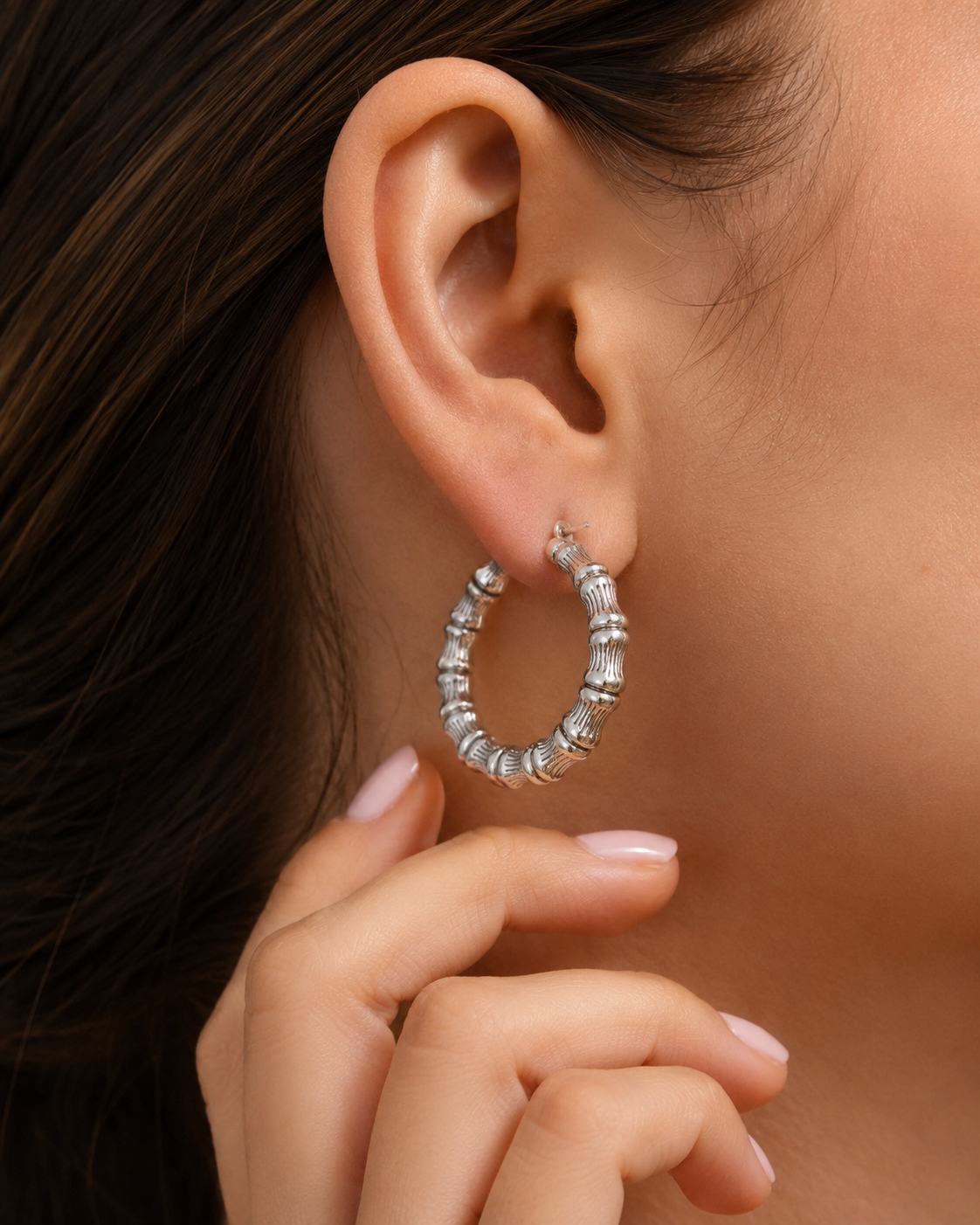 Sterling Silver Bamboo Hoop Earrings – Hollow 6mm Lightweight Statement Hoops