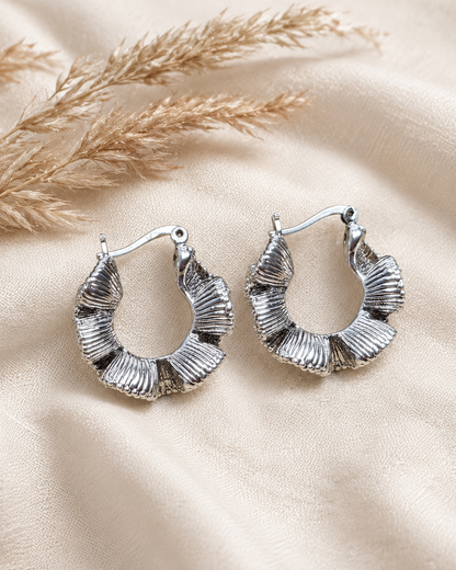 Sterling Silver Ruffle Hoop Earrings – Hollow Pleated Statement Hoops