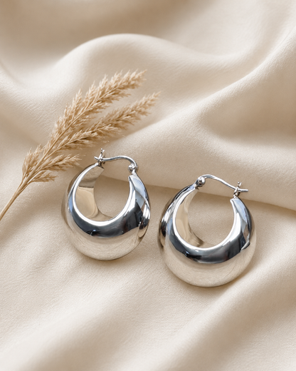Sterling Silver Chunky Huggie Hoop Earrings – Lightweight Hollow 925 Silver Hoops