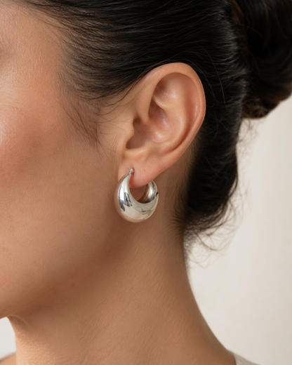 Sterling Silver Chunky Huggie Hoop Earrings – Lightweight Hollow 925 Silver Hoops