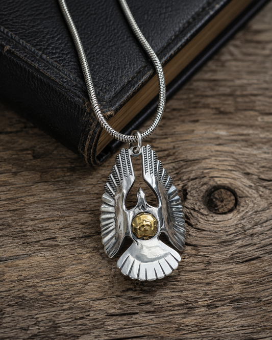Sterling Silver Eagle Pendant with Brass Center – Bird Necklace Pendant, Southwestern Boho Statement Jewelry