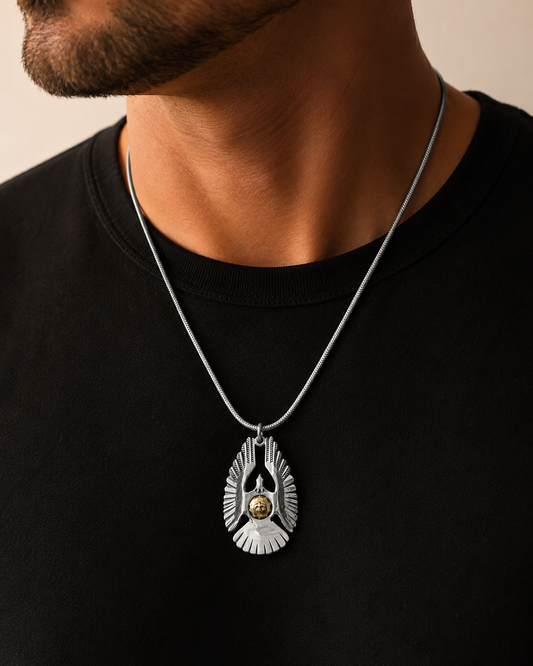 Sterling Silver Eagle Pendant with Brass Center – Bird Necklace Pendant, Southwestern Boho Statement Jewelry