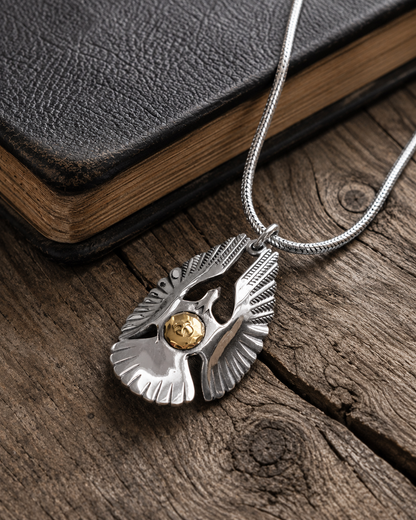 Sterling Silver Eagle Pendant with Brass Center – Bird Necklace Pendant, Southwestern Boho Statement Jewelry
