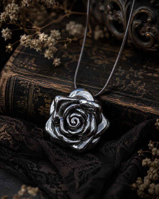 Sterling Silver Rose Pendant – Hollow 925 Silver Flower Charm, Floral Necklace Pendant