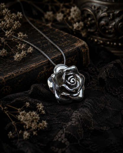 Sterling Silver Rose Pendant – Hollow 925 Silver Flower Charm, Floral Necklace Pendant