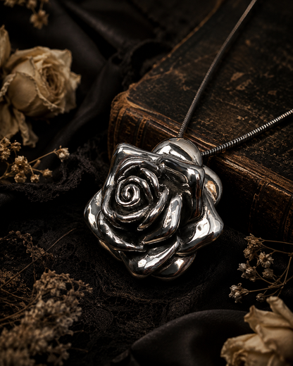 Sterling Silver Rose Pendant – Hollow 925 Silver Flower Charm, Floral Necklace Pendant