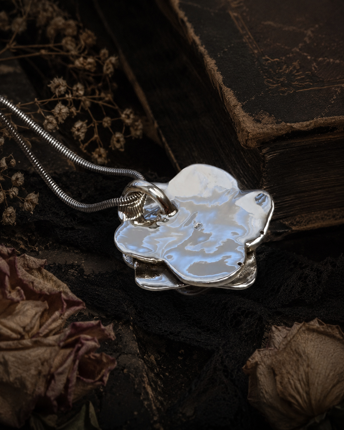 Sterling Silver Rose Pendant – Hollow 925 Silver Flower Charm, Floral Necklace Pendant
