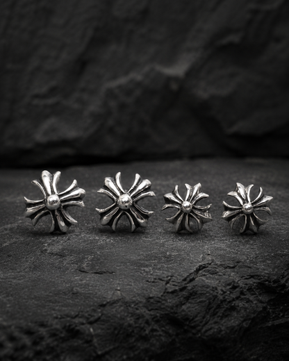 Sterling Silver Gothic Cross Stud Earrings – Handmade 925 Silver Fleur De Lis Cross Earrings
