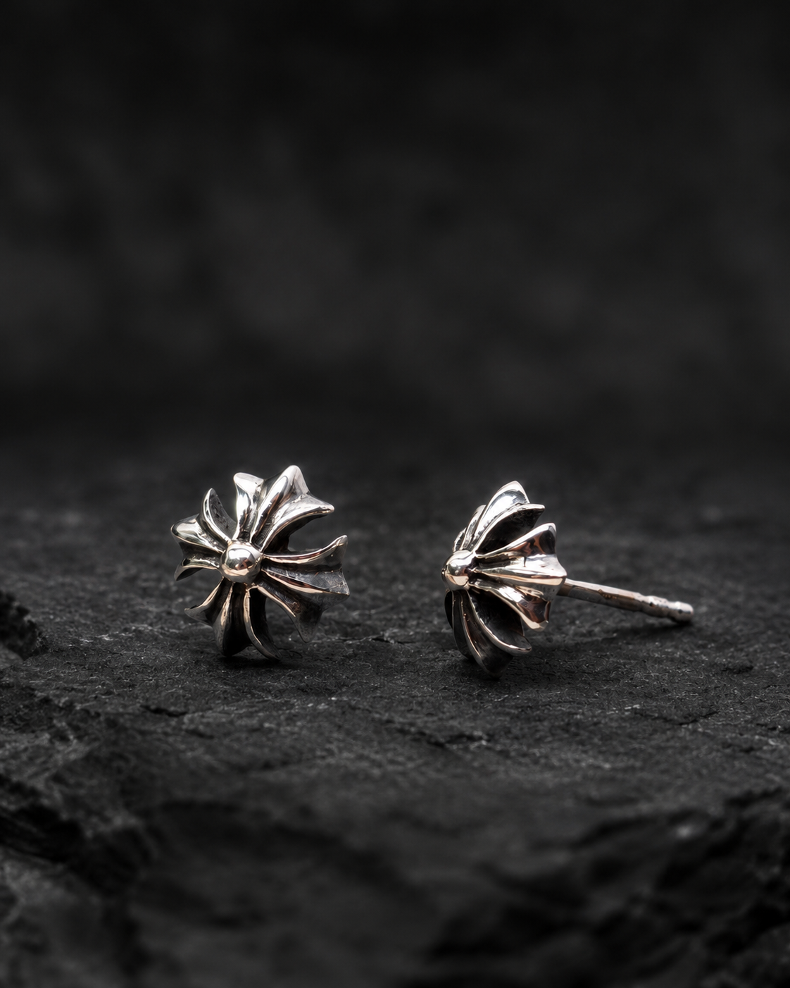 Sterling Silver Gothic Cross Stud Earrings – Handmade 925 Silver Fleur De Lis Cross Earrings