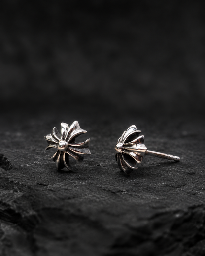 Sterling Silver Gothic Cross Stud Earrings – Handmade 925 Silver Fleur De Lis Cross Earrings