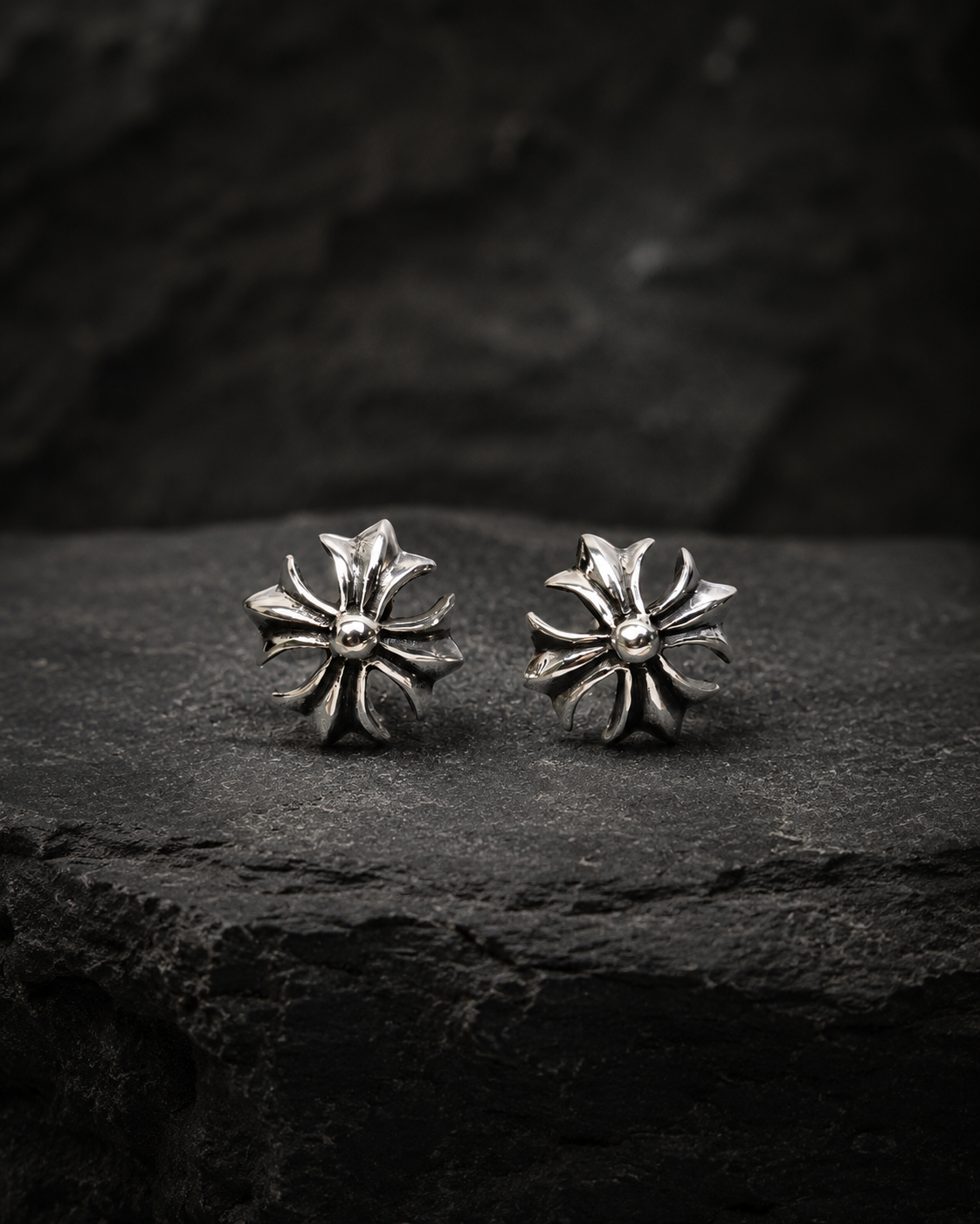 Sterling Silver Gothic Cross Stud Earrings – Handmade 925 Silver Fleur De Lis Cross Earrings