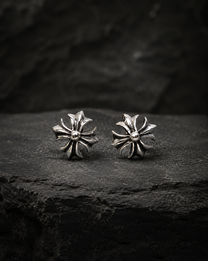 Sterling Silver Gothic Cross Stud Earrings – Handmade 925 Silver Fleur De Lis Cross Earrings