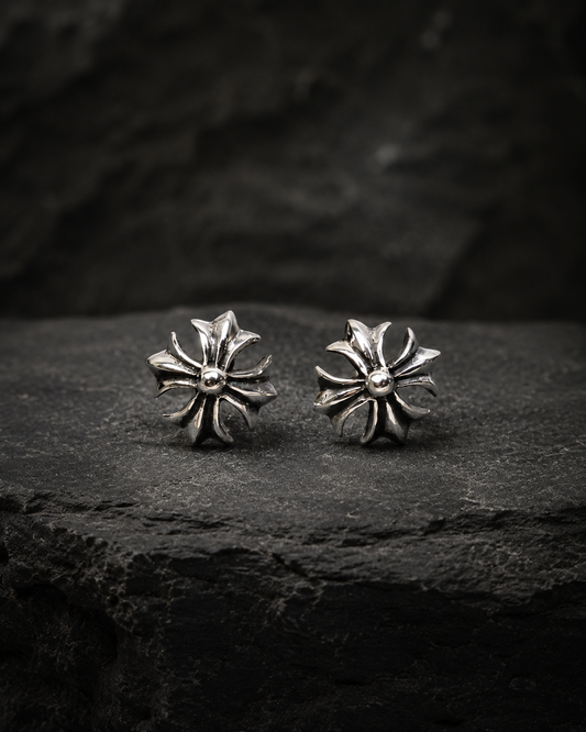 Sterling Silver Gothic Cross Stud Earrings – Handmade 925 Silver Fleur De Lis Cross Earrings