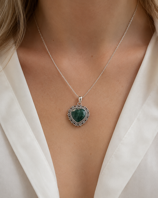 Sterling Silver Emerald Heart Pendant