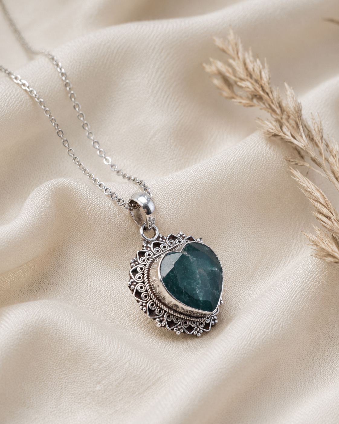 Sterling Silver Emerald Heart Pendant