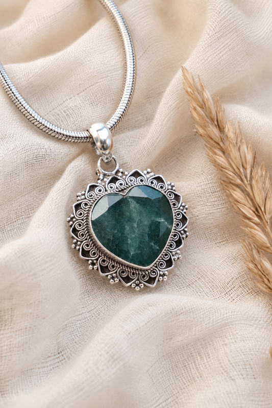 Sterling Silver Emerald Heart Pendant