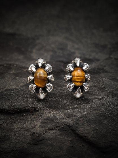 Solid Sterling Silver Tiger Eye Claw Stud Earrings