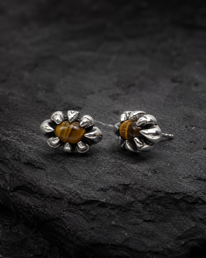 Solid Sterling Silver Tiger Eye Claw Stud Earrings