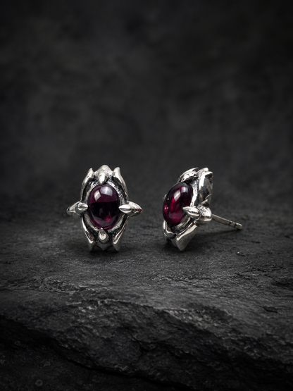 Solid Sterling Silver Garnet Stud Earrings