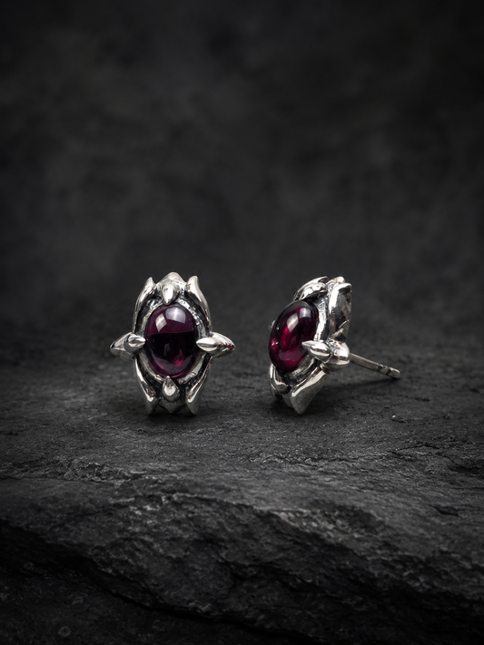 Solid Sterling Silver Garnet Stud Earrings