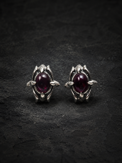 Solid Sterling Silver Garnet Stud Earrings