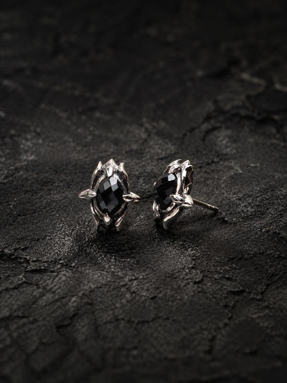 Solid Sterling Silver Black Spinel Stud Earrings