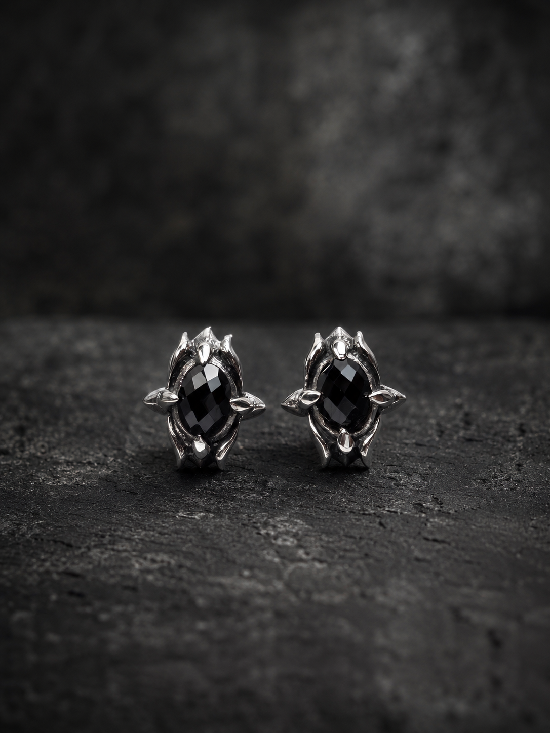Solid Sterling Silver Black Spinel Stud Earrings