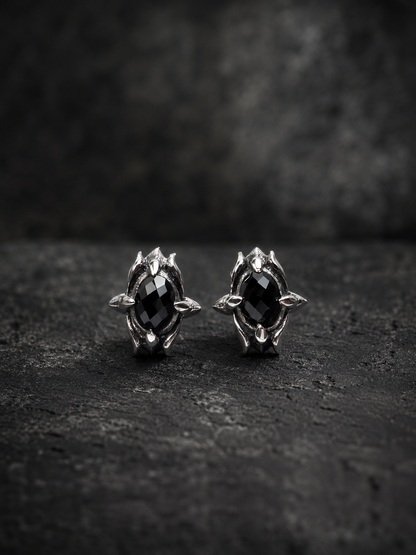 Solid Sterling Silver Black Spinel Stud Earrings