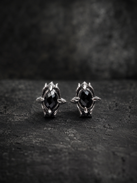 Solid Sterling Silver Black Spinel Stud Earrings